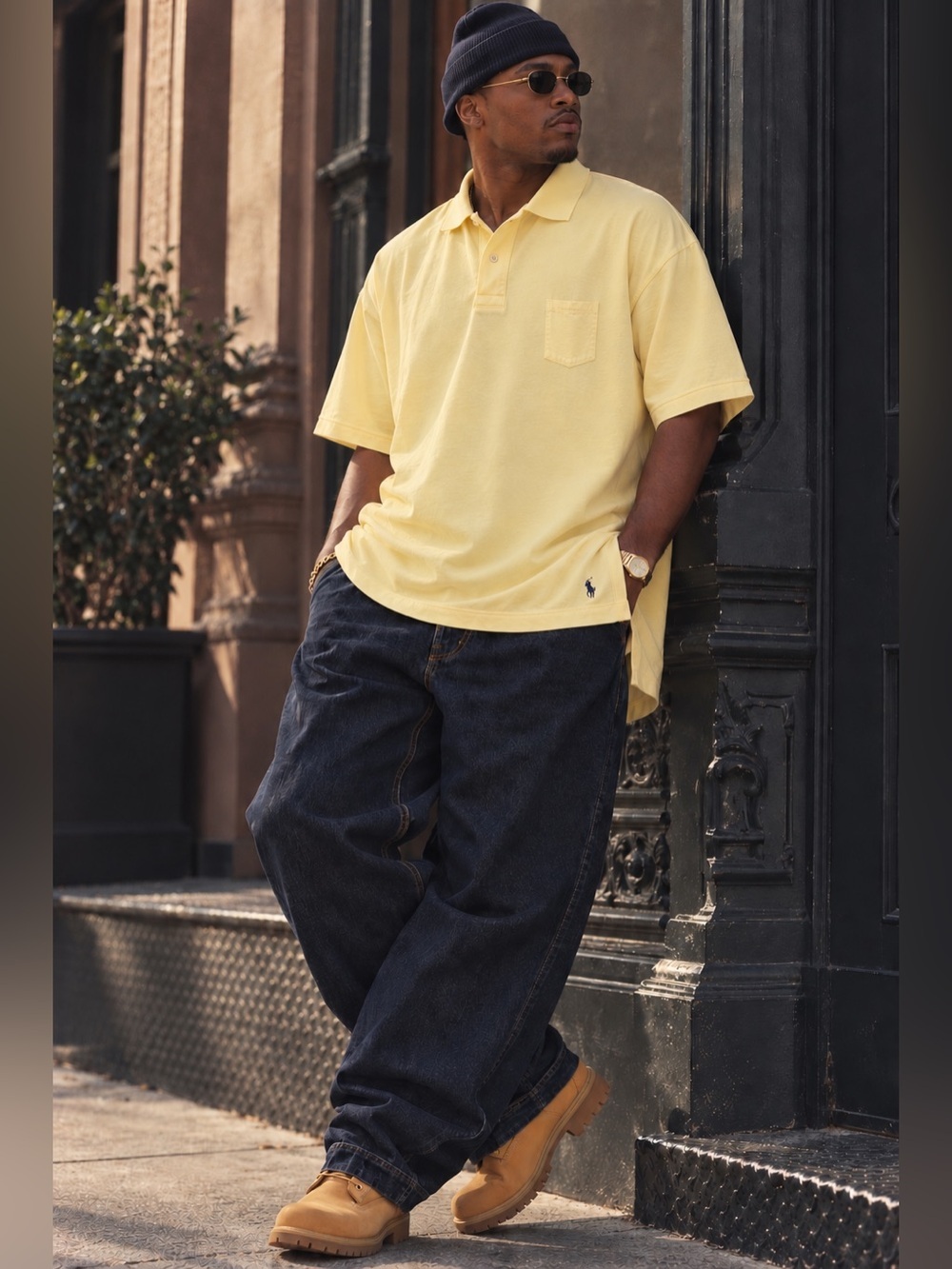 Vintage 90s POLO Ralph Lauren Mens Shirt XL Yellow Preppy Streetwear Long Length